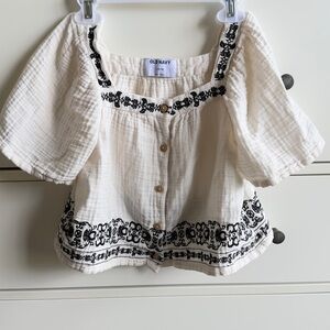 Old Navy White and Black Smocked Short Sleeve Blouse